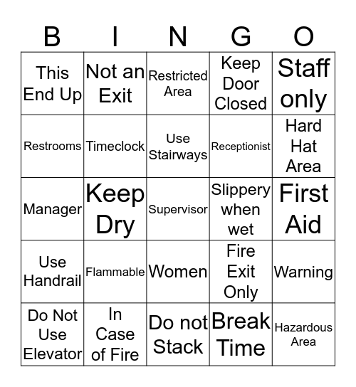 Job/Work 2 Bingo Card