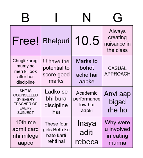 What heema will say Bingo Card