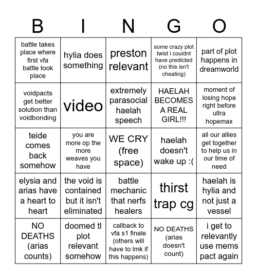 VFA FINALE BINGO #SLAY Bingo Card