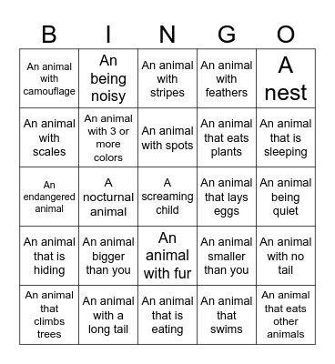 Zoo BINGO Card