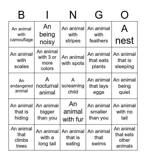 Zoo BINGO Card