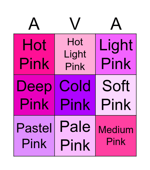 Ava is Pink Bingo Card
