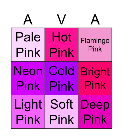 Ava is Pink 🩷: Bingo Card
