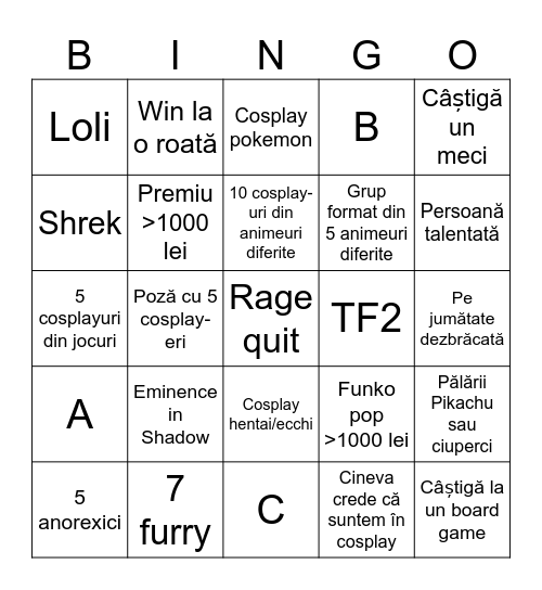 Bingo comic-con Bingo Card