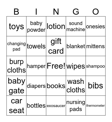 Baby Shower BINGO Card