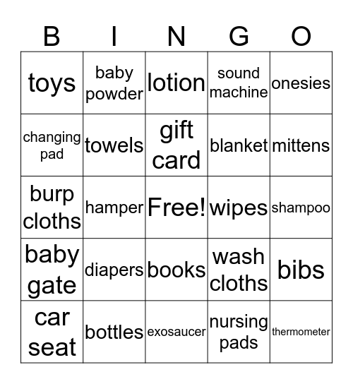 Baby Shower BINGO Card