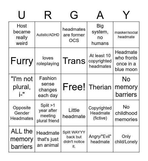 PLURAL BINGOOOOOOOOOOOOOOOOOO Bingo Card