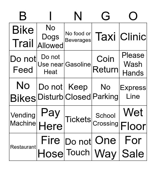 Signs Around You 4 Bingo Card