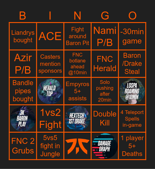 FNC vs NaVi G1 (S26) Bingo Card