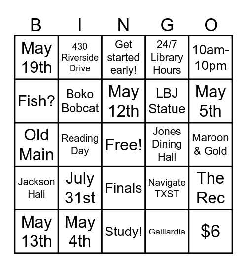 HAGS Closing Bingo Card