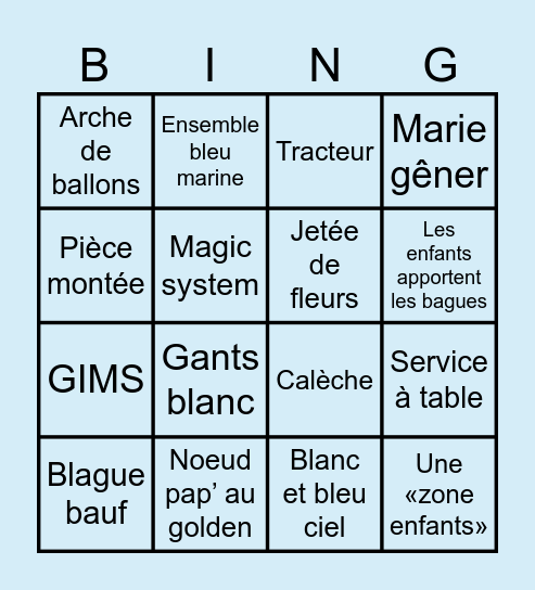 MARIAGE DE JOE Bingo Card