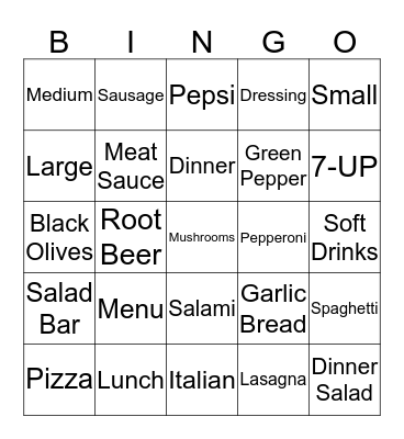 Fast Food 3 Bingo Card