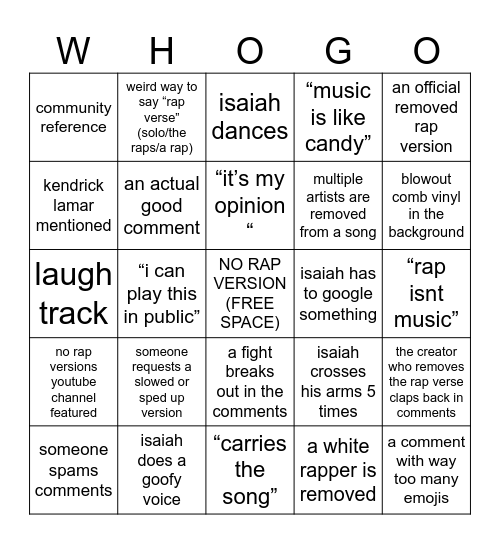 remove rap bingo Card