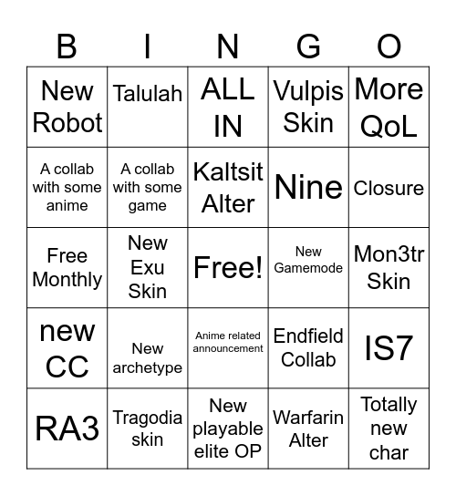 Untitled Bingo Card