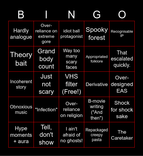 Bad analogue horror bingo Card