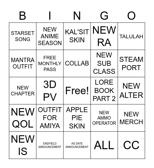 AK CN 7 ANNIVERSARY STREAM Bingo Card