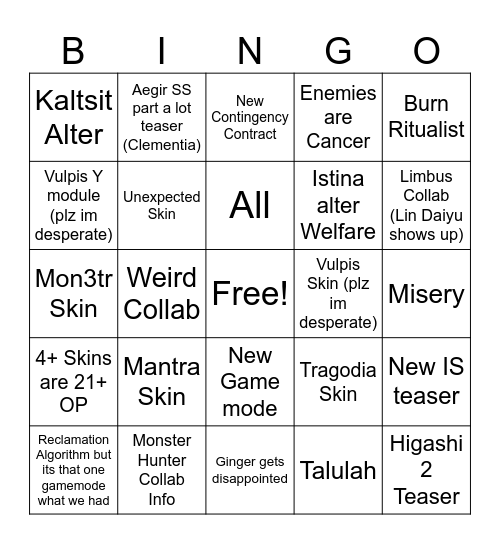 Untitled Bingo Card