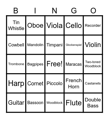 Music Instruments Bingo Card
