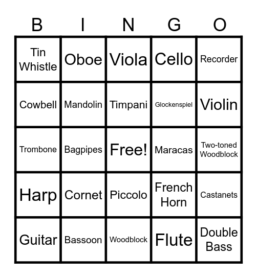 Music Instruments Bingo Card