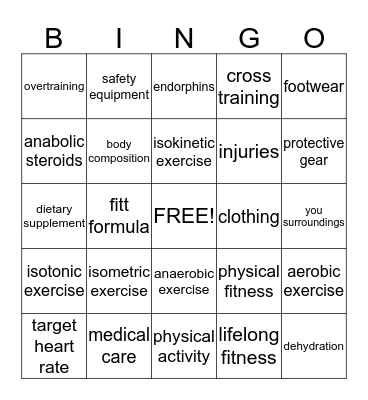 Exercise and Lifelong Fitness Bingo Card