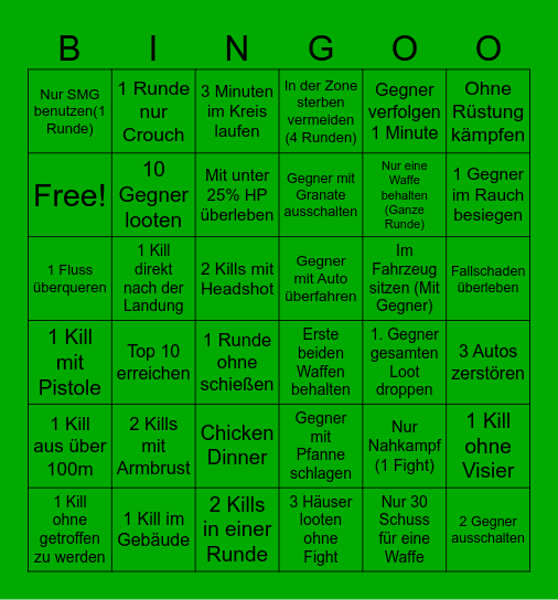 PUPG Bingo Challenge Bingo Card