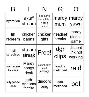 Marey moments Bingo Card