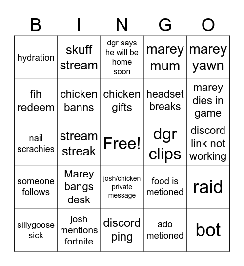Marey moments Bingo Card
