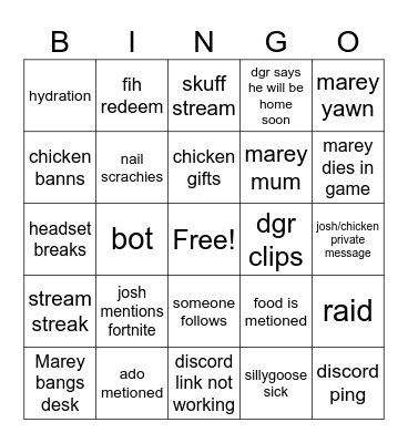 Marey moments Bingo Card