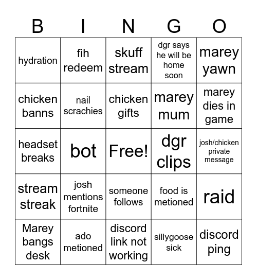 Marey moments Bingo Card