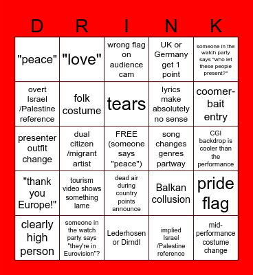 ÖROVISION 2026 Bingo Card