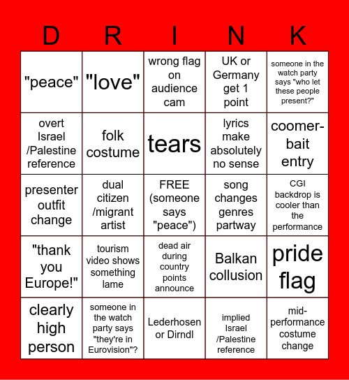 ÖROVISION 2026 Bingo Card