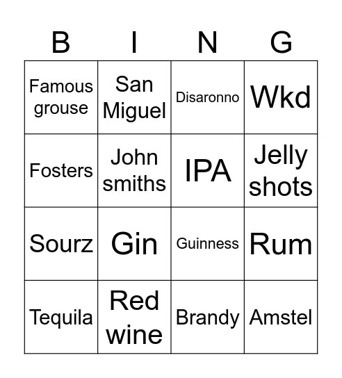 Shot bingo Card