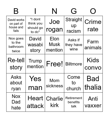 Racist Bingo Card