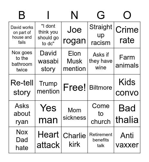 Racist Bingo Card