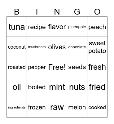 Food and Drink Bingo Card