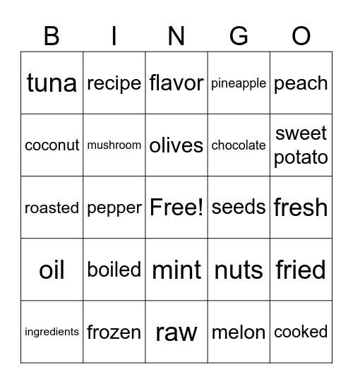 Food and Drink Bingo Card
