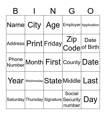 Job/Work 4 Bingo Card