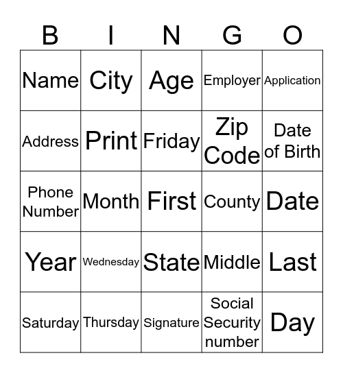 Job/Work 4 Bingo Card