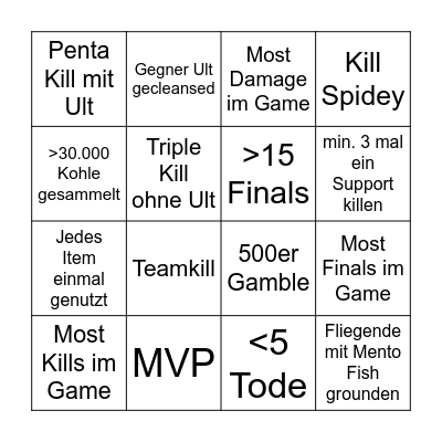 Black Cat Bingo VOD Bingo Card