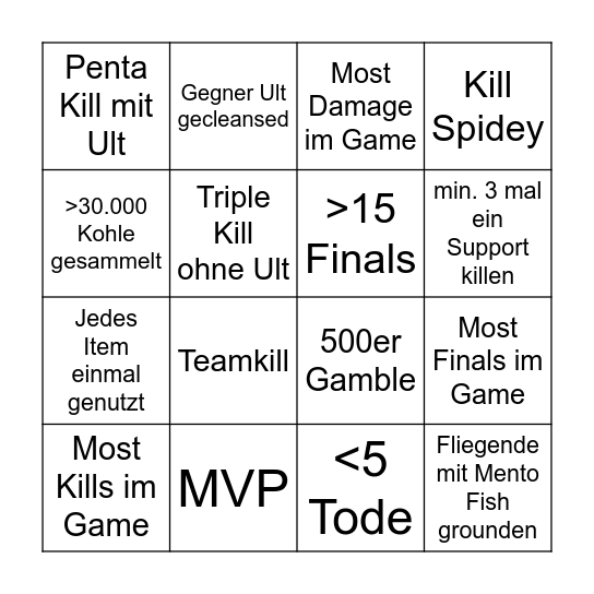 Black Cat Bingo VOD Bingo Card