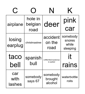 CONK BUS BINGO Card