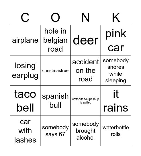 CONK BUS BINGO Card