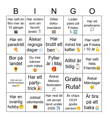 MINGEL BINGO - Hitta någon som: Bingo Card