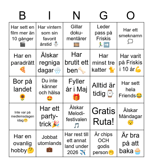MINGEL BINGO - Hitta någon som: Bingo Card