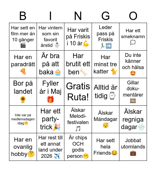 MINGEL BINGO - Hitta någon som: Bingo Card