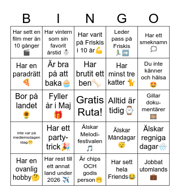 MINGEL BINGO - Hitta någon som: Bingo Card