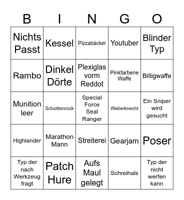Airsoft Bingo Card