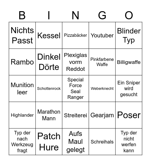 Airsoft Bingo Card
