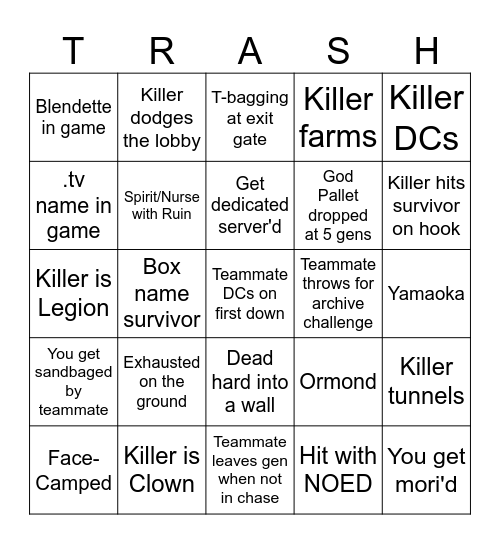 Ultimate DBD Bingo Card