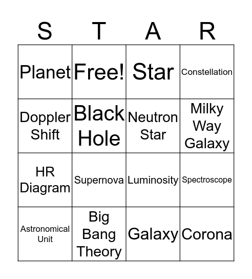 The Universe Bingo Card